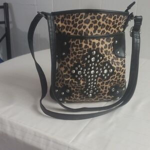 Double H Brown and Black Crossbody Bag with Leopard Print